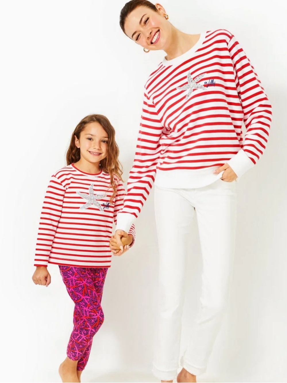 NWT Lilly Pulitzer Mini Ballad Sweatshirt Rococo Red Coastal Stripe Starfish
